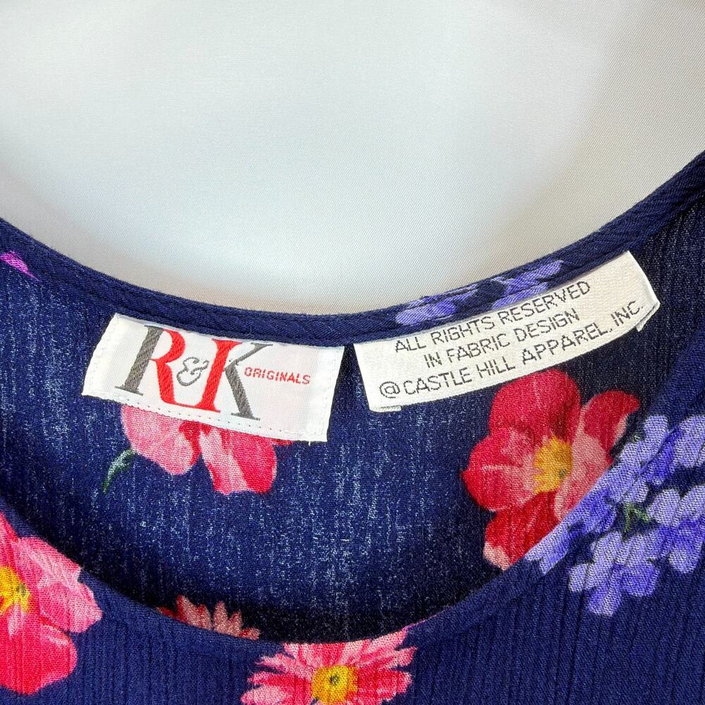 R&K Floral Print Sleeveless Midi Dress M 90s Vintage Cottagecore Colorful Resort - Picture 5 of 8